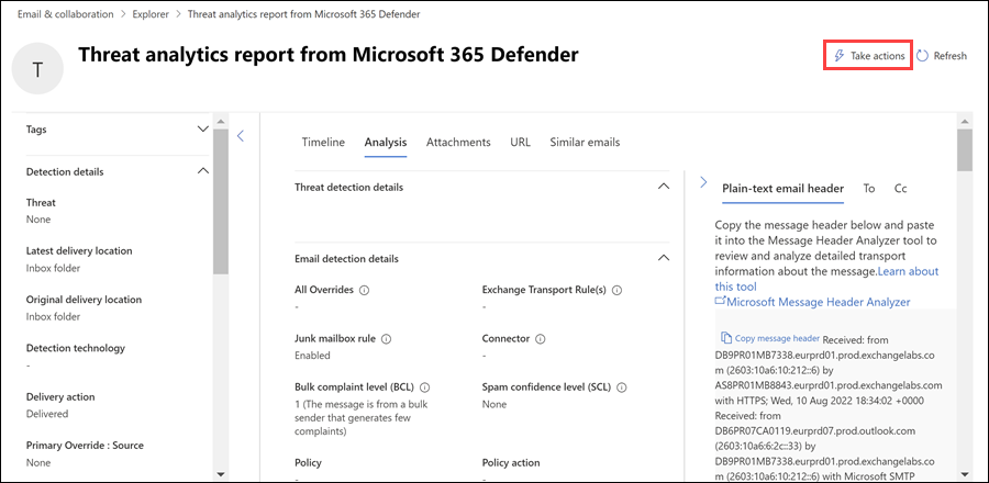 Microsoft Defender for Office 365 email entity page